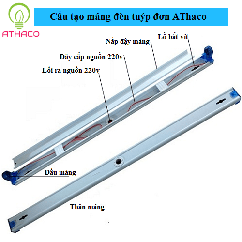 Máng đèn tuýp led 1m2 đơn AThaco