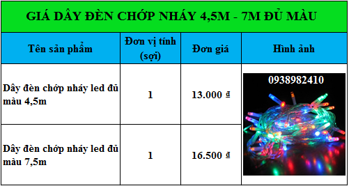 Dây đèn chớp nháy led 4,5m - 7m đủ màu