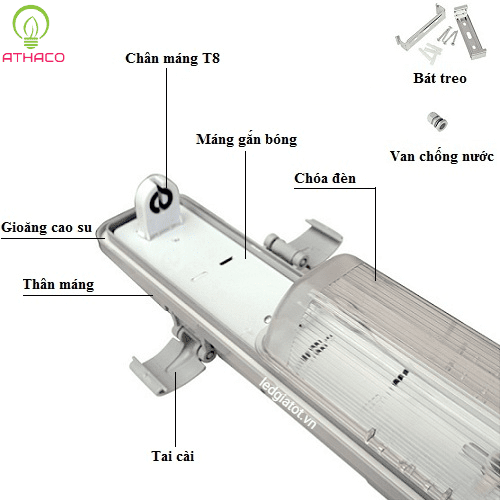 Máng đèn chống thấm 1m2 đơn AThaco