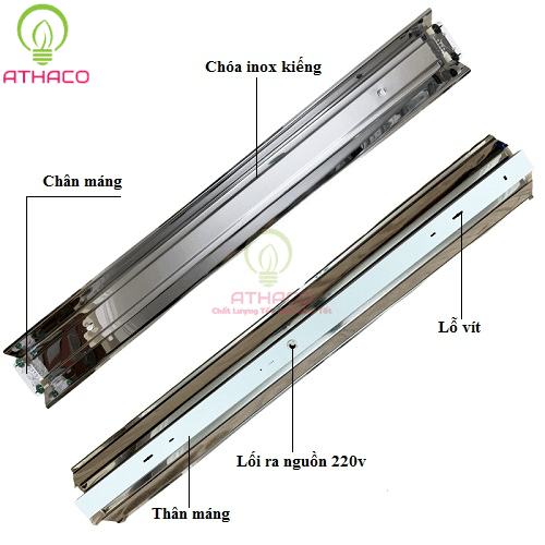 Máng đèn công nghiệp 1m2 chóa inox đôi