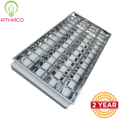 Máng đèn âm trần 4 bóng 1m2 chóa inox