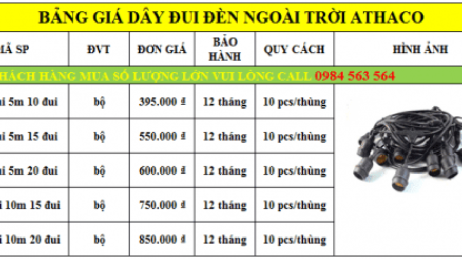 Bảng giá dây đui ngoài trời E27 tốt nhất thị trường