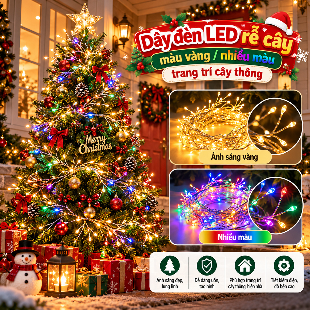 4. Dây đèn LED rễ cây trang trí cây thông noel