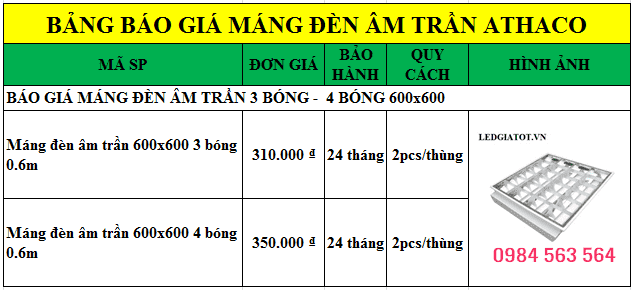 Báo giá máng đèn âm trần 600x600 bóng 0.6m Siêu Rẻ