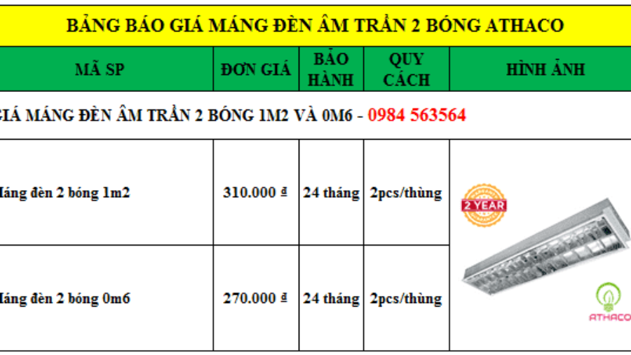 Báo giá máng đèn âm trần 2 bóng 1m2 chóa inox Siêu Rẻ