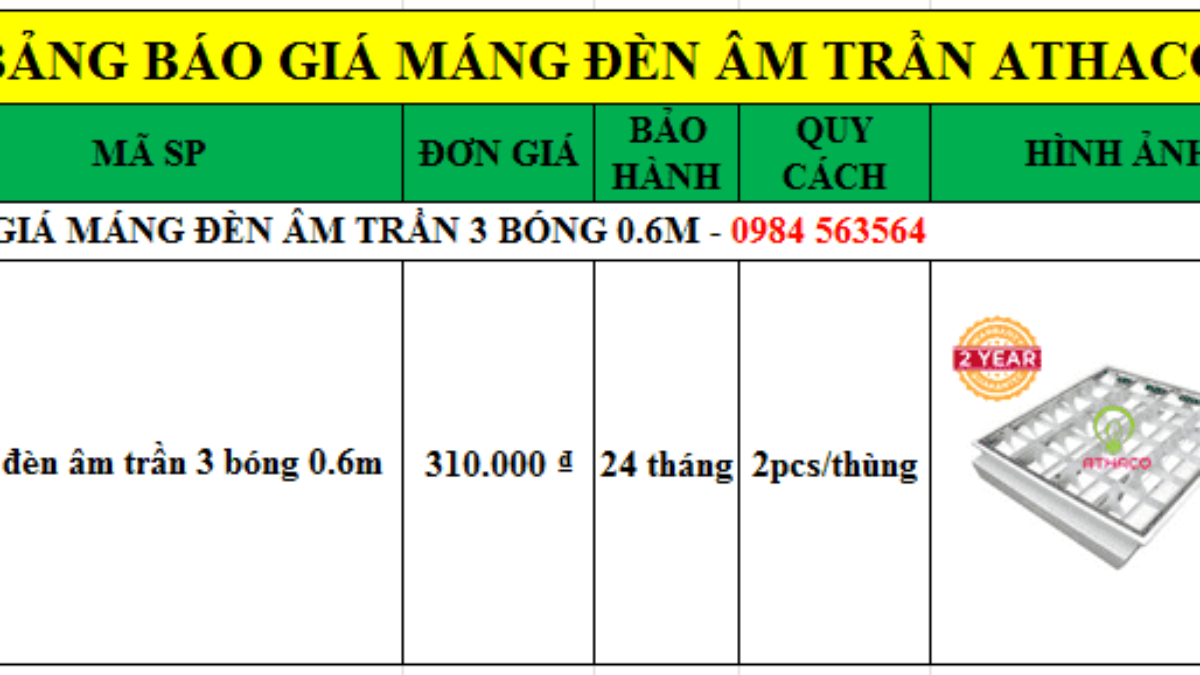 Báo giá máng đèn âm trần 3 bóng 0.6m Siêu Rẻ