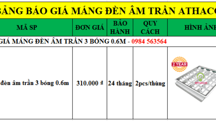 Báo giá máng đèn âm trần 3 bóng 0.6m Siêu Rẻ