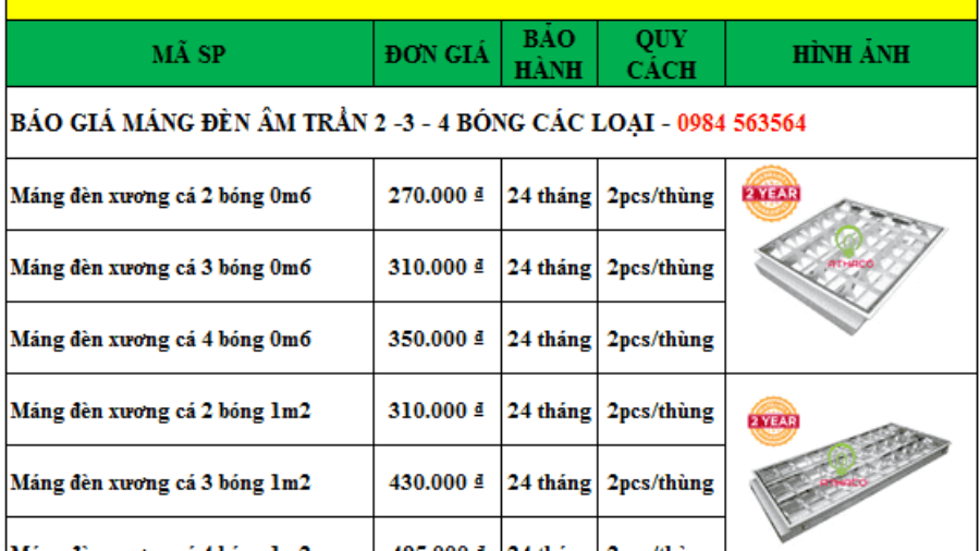 Báo giá máng đèn xương các âm trần Siêu Rẻ tại đây