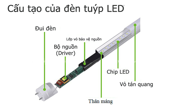 Bấm xem cấu tạo đèn led tuýp 1m2 và 0m6 bạn nên biết