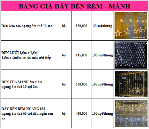 Báo giá đèn thả rèm - Đèn thả mành Giá Rẻ tại đây