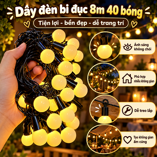 Điểm nổi bật của mẫu dây đèn bi đục 8M 40 bóng sáng vàng