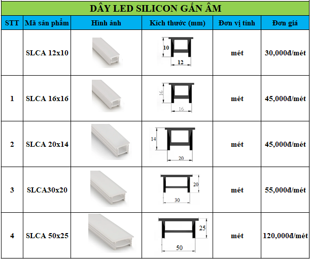 Đèn led Silicon dẻo gắn âm