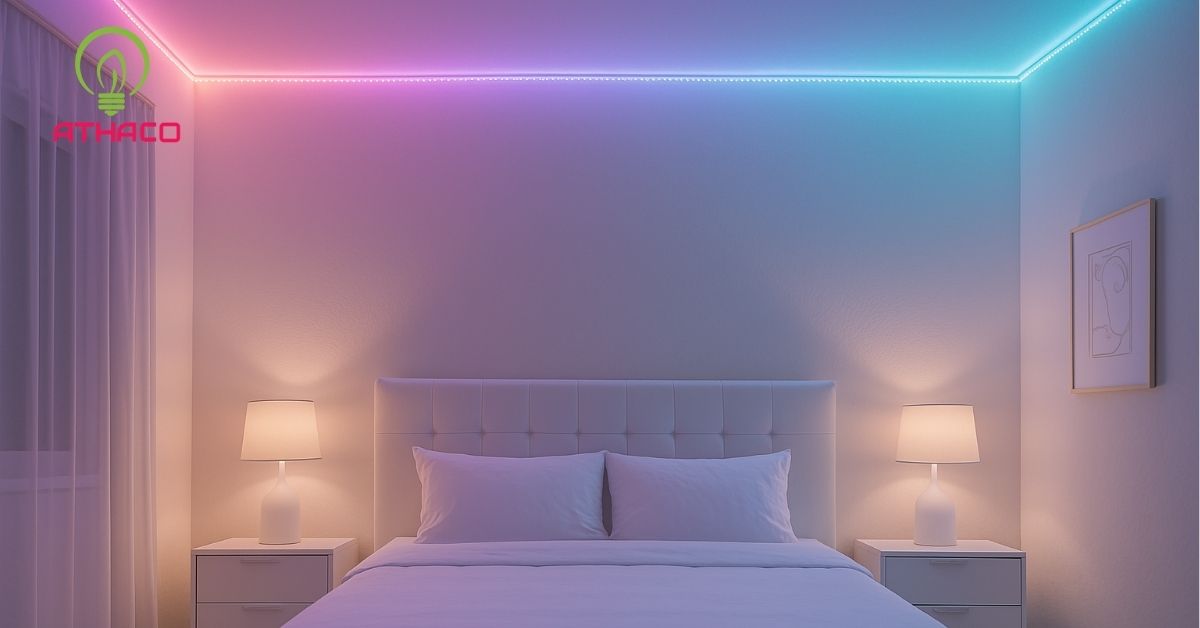 Gắn đèn LED quanh trần phòng tạo hiệu ứng ánh sáng lan tỏa