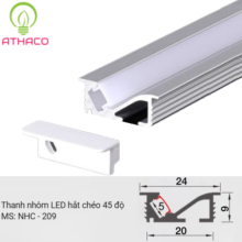 Thanh nhôm LED hắt chéo gắn âm tủ kệ