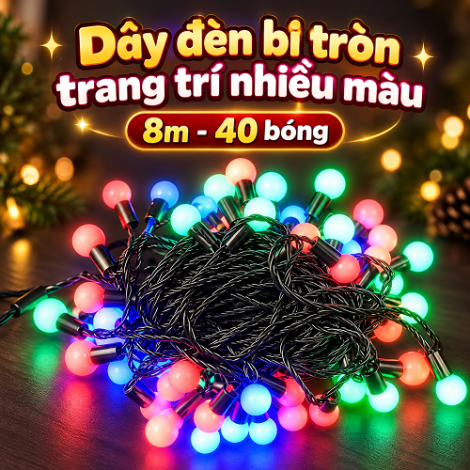 Dây Đèn Bi Tròn Trang Trí Nhiều Màu 8M 40 Bóng