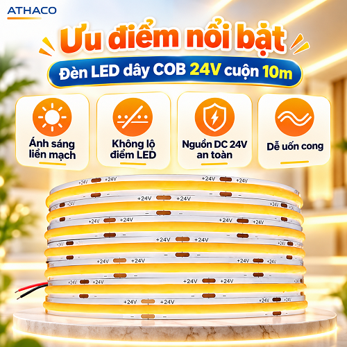 Ưu điểm nổi bật mẫu đèn LED dây COB 24V cuộn 10m AThaco