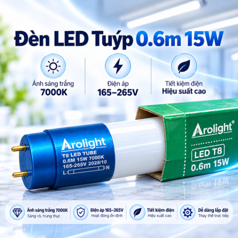 Đèn Tuýp LED 0.6m 15W 7000K Cao Cấp Arolight