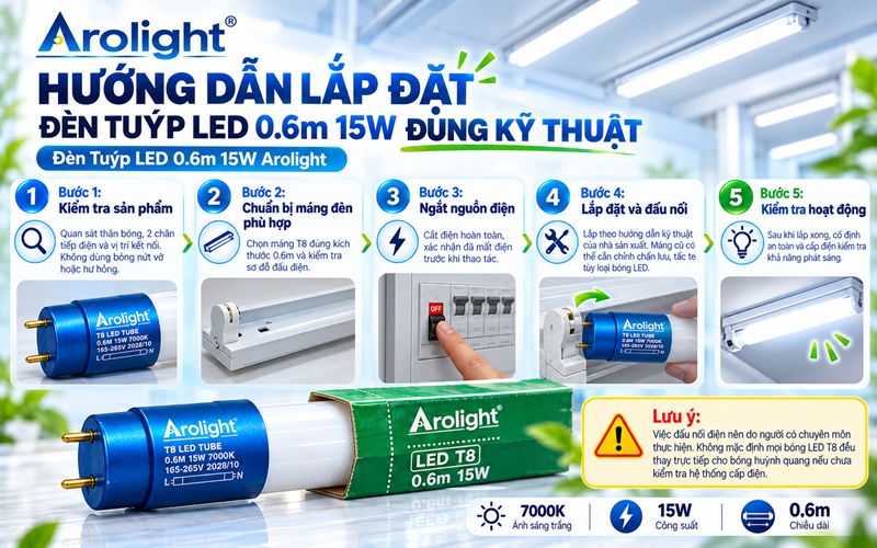 Hướng Dẫn Lắp Đặt Đèn Tuýp LED 0.6m 15W Đúng Kỹ Thuật