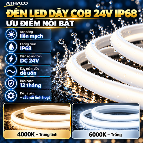 Ưu điểm nổi bật của mẫu đèn LED dây COB 24V IP68 AThaco